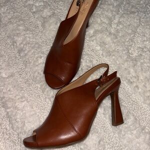 Naturalizer Brown Leather Peep-Toe Slingback Heels